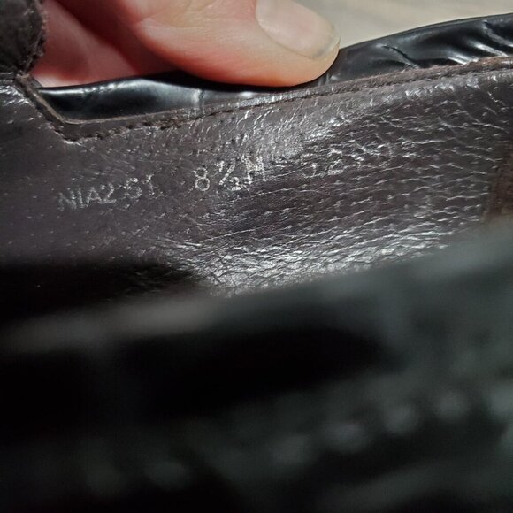 Donald J Pliner Nia2 Black Patent Leather Crocodile Print Wedge Loafer Shoe 8.5M - Picture 10 of 13